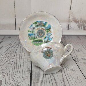 West Point USMA Tea Cup And Saucer Mother Of Pearl Luster Souvenir New York